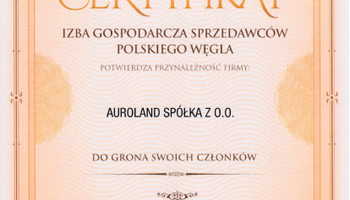 Certyfikat Izby Gospodarczej Sprzedawców Polskiego Węgla